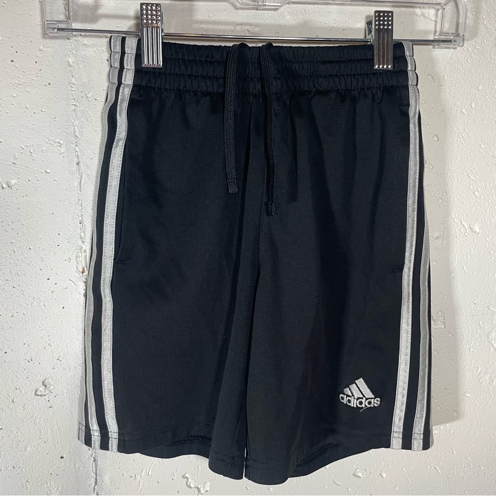 Adidas Black Athletic Shorts with White Stripes